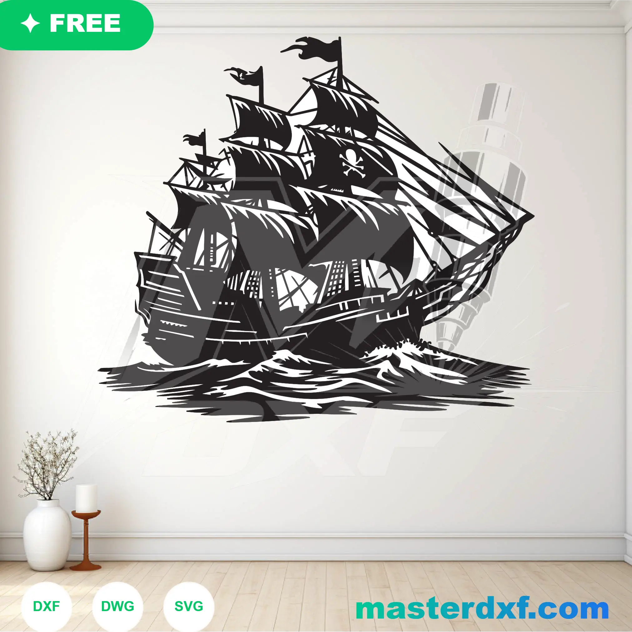 Pirate Galleon Storm Scene DXF | CNC Laser & Plasma Wall Art DXF File